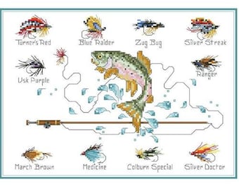 Counted Cross Stitch Pattern, Fly Fishing, Kooler Design Studio, Rustic Charm Cardstock Booklet