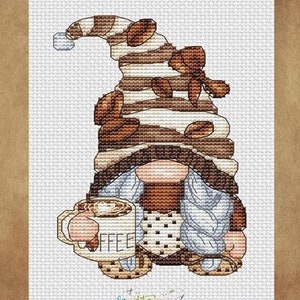Counted Cross Stitch Pattern - Coffee Gnome  by Les petites croix de Lucie