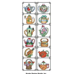 Counted Cross Stitch Pattern - Teapot of the Month Sampler  by Kooler Design Studio