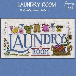 Counted Cross Stitch Pattern - Laundry Room by Imaginating, Four page cardstock leaflet, 14 count