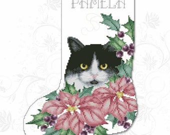 Counted Cross Stitch Pattern - Christmas Magic Stocking by Kitty & Me Designs, Four page cardstock leaflet, 14 count