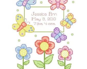 Butterfly Birth Announcement Counted Cross Stitch Pattern by Kooler Design Studio