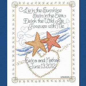 Counted Cross Stitch Pattern - Starfish Wedding by Imaginating, Four page cardstock leaflet, 14 count
