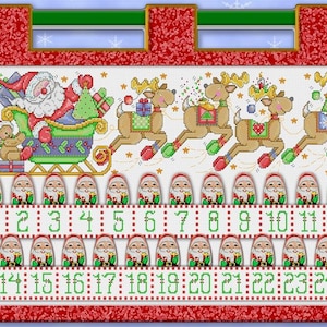 Santa & Friends Advent Calendar Counted Cross Stitch Pattern