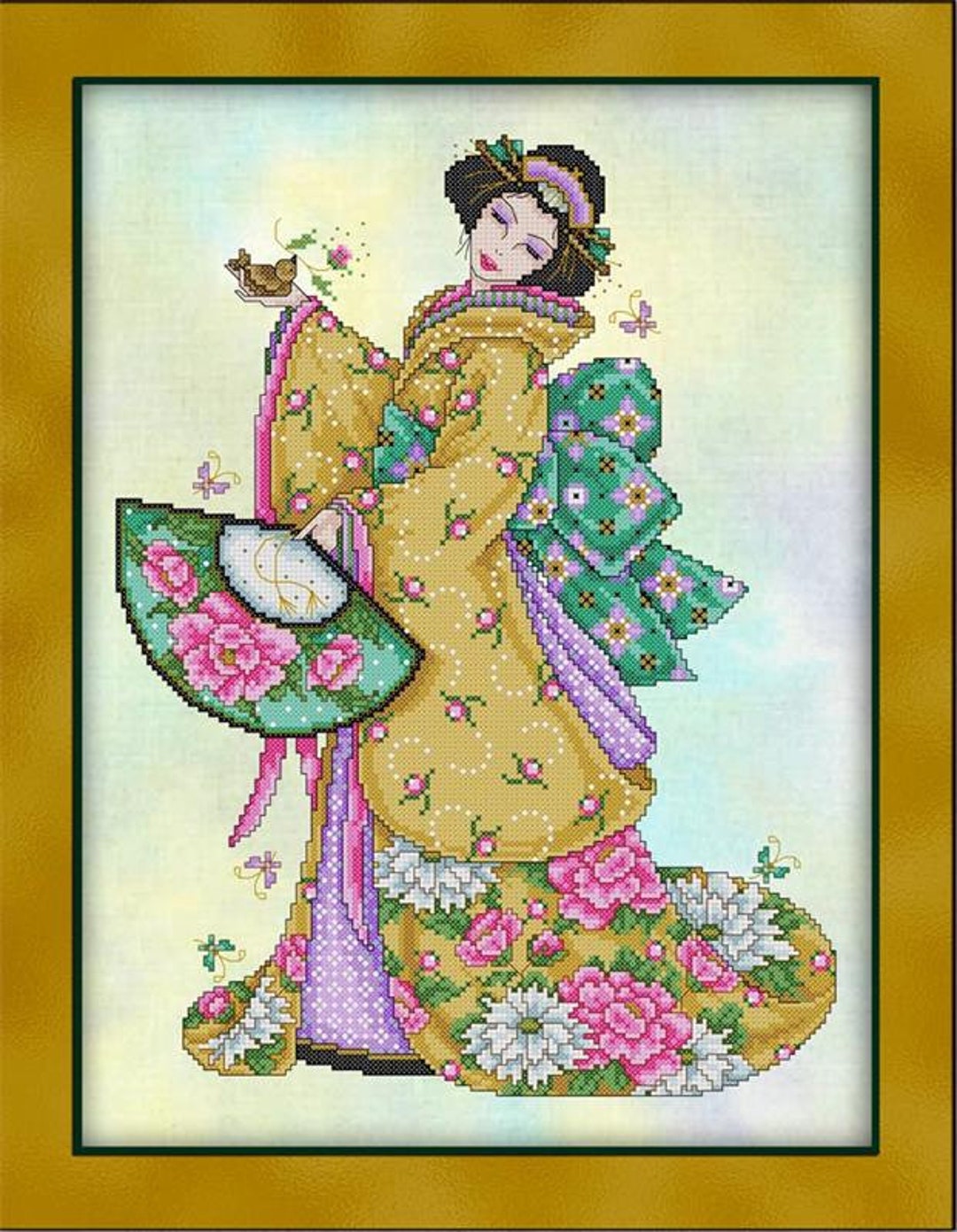 Golden Geisha Counted Cross Stitch Pattern Etsy