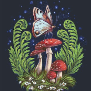 Heaven and Earth Designs Mini Vintage Romance Evening Toadstools geteld kruissteekpatroon