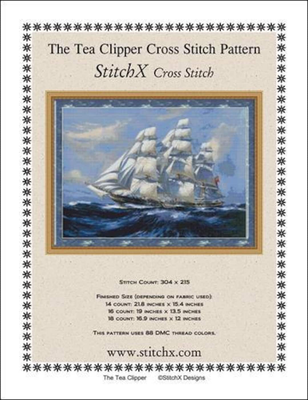 Clipper Ship Pattern Cross Stitch Pattern - the Tea Clipper Sailing Ship by Stitchx Craft ...