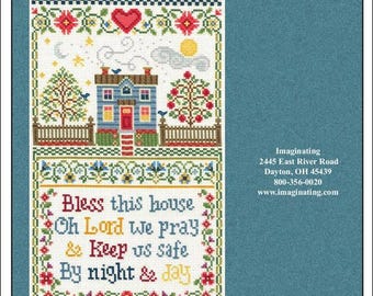 Bless This Nest Kreuzstich-Set – Mini Design 5x7 Zoll Auf 14 Count Aida | Amerikanisches DIY Stick-Kit Mit Garn & Projekt-Tasche