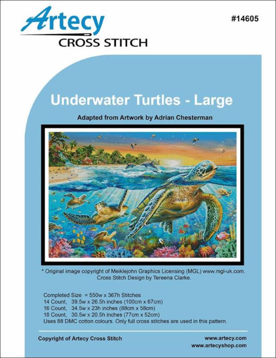 Choice of 2 Sizes - Underwater Turtles Counted Cross Stitch Pattern by ...