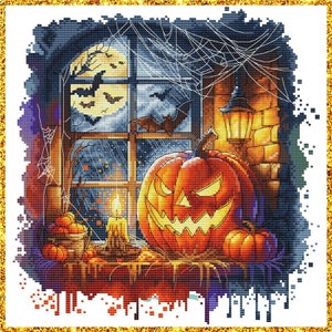 Pumpkin Window Counted Cross Stitch Pattern