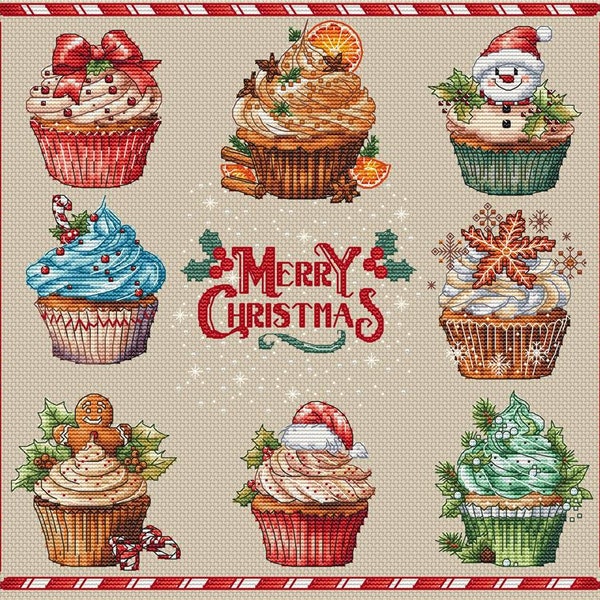 Joyeux Noël Cupcakes Modèle de point de croix compté