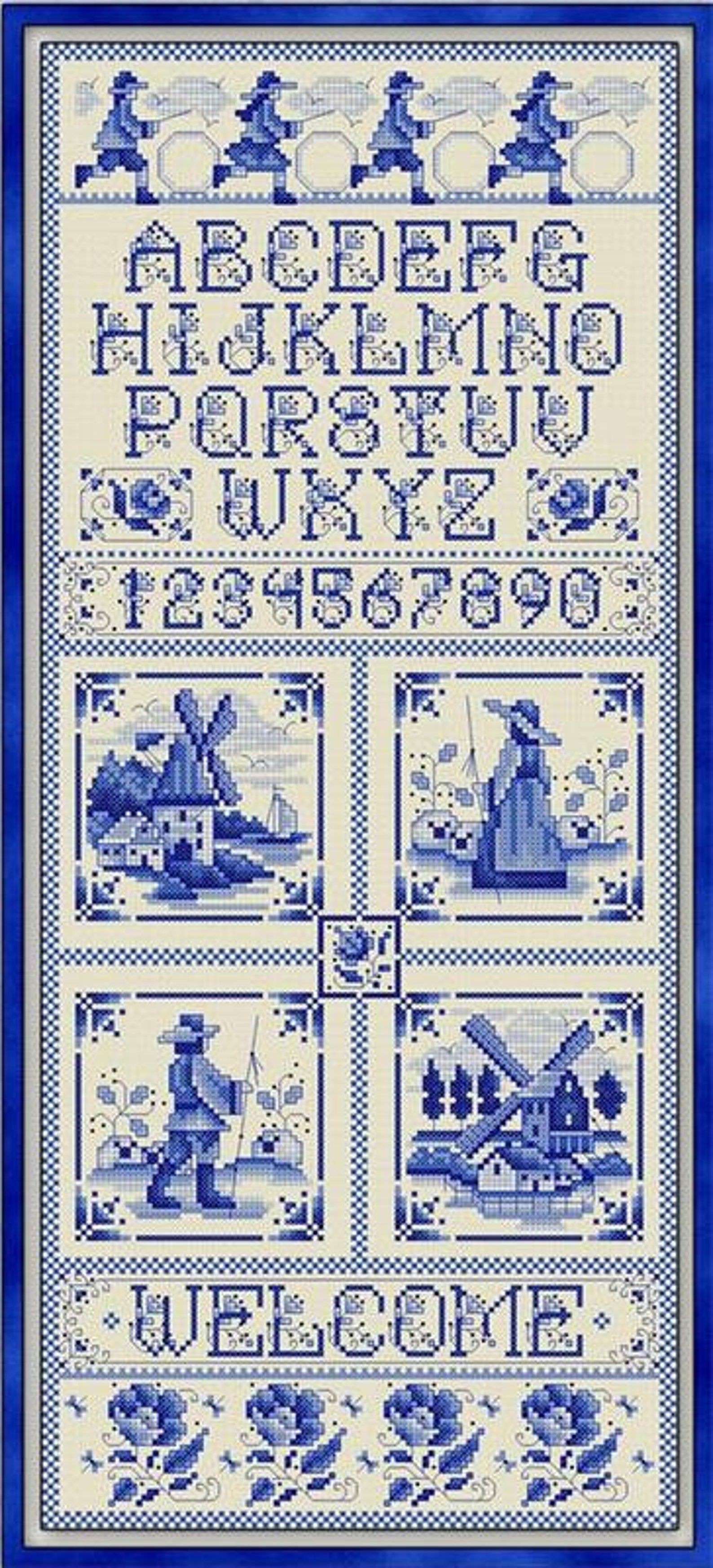 Blue Delft Sampler Counted Cross Stitch Pattern Etsy