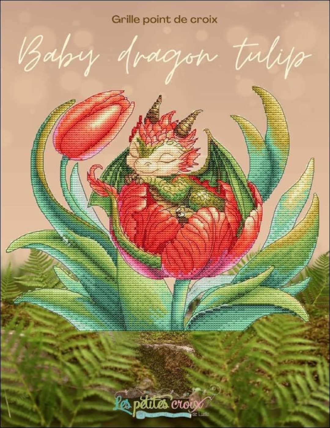 Baby Dragon Tulip Counted Cross Stitch Pattern by Les Petites