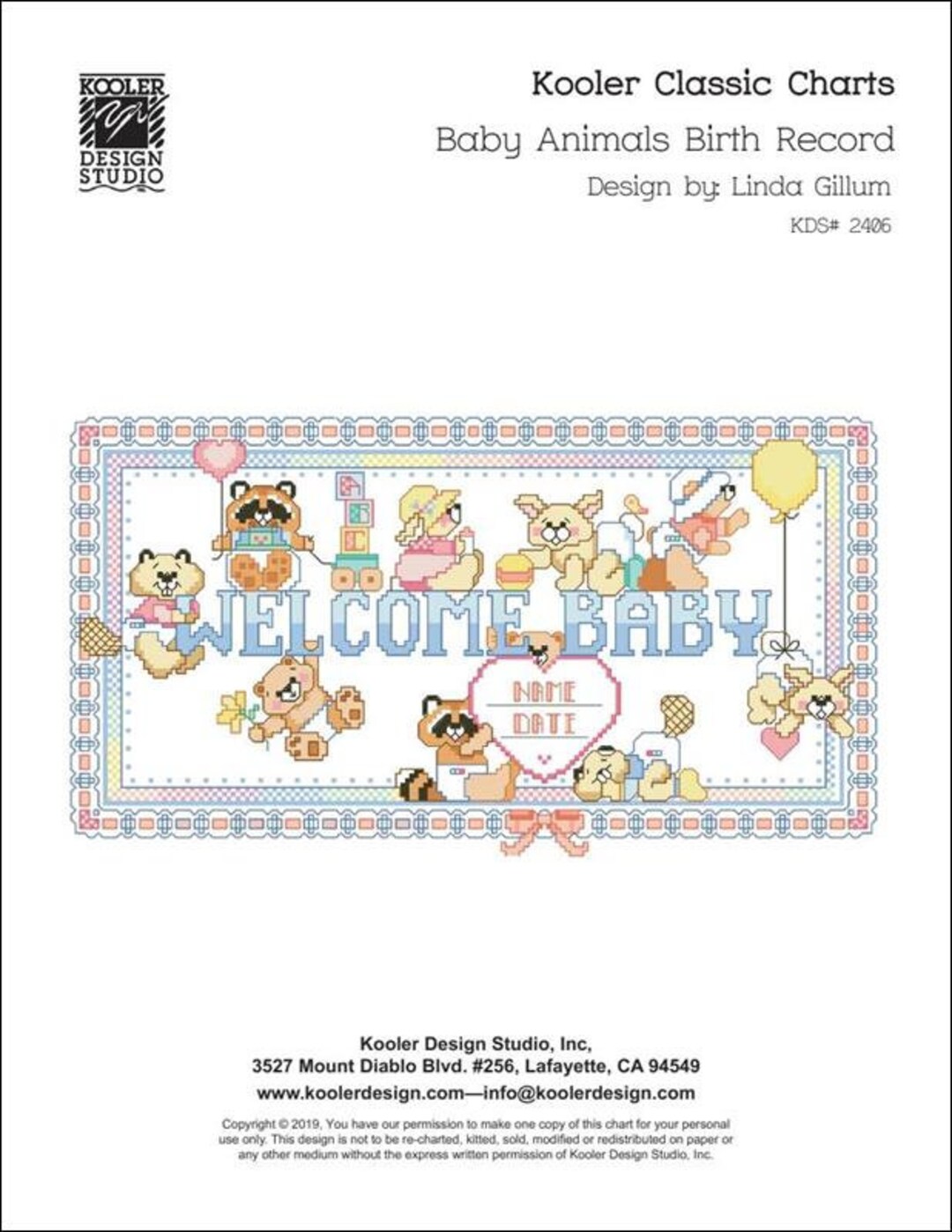 Welcome Baby Animals Birth Record Counted Cross Stitch Pattern by