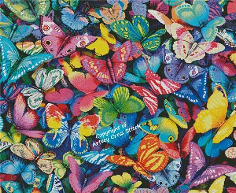 Counted Cross Stitch Pattern - 2 Sizes - Butterfly Magic by Artecy, 14 ...