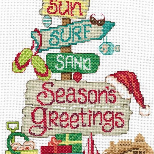 Holiday Beach Signs Counted Cross Stitch Choice of Kit or Patter