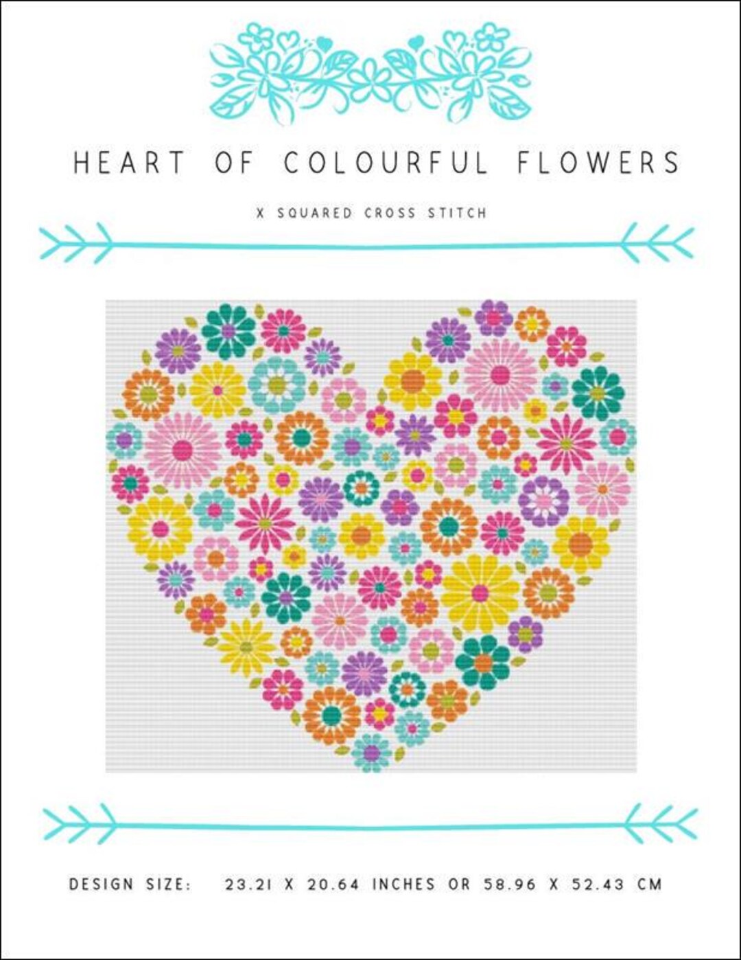 Heart of Colorful Flowers Counted Cross Stitch Pattern by X Squared ...