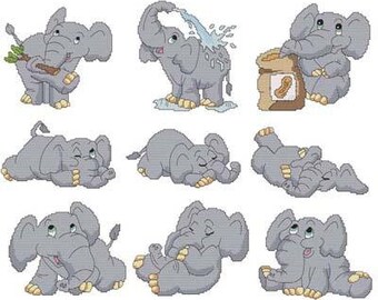Cute Elephants Counted Cross Stitch Pattern
