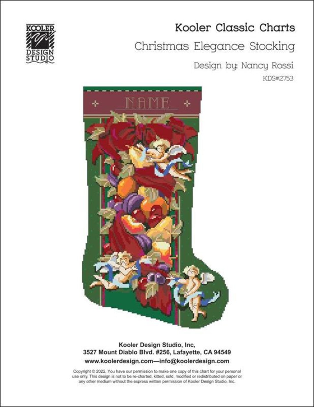 Christmas Elegance Stocking Counted Cross Stitch Pattern by Kooler