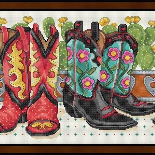 Cowboy Boots Counted Cross Stitch Pattern