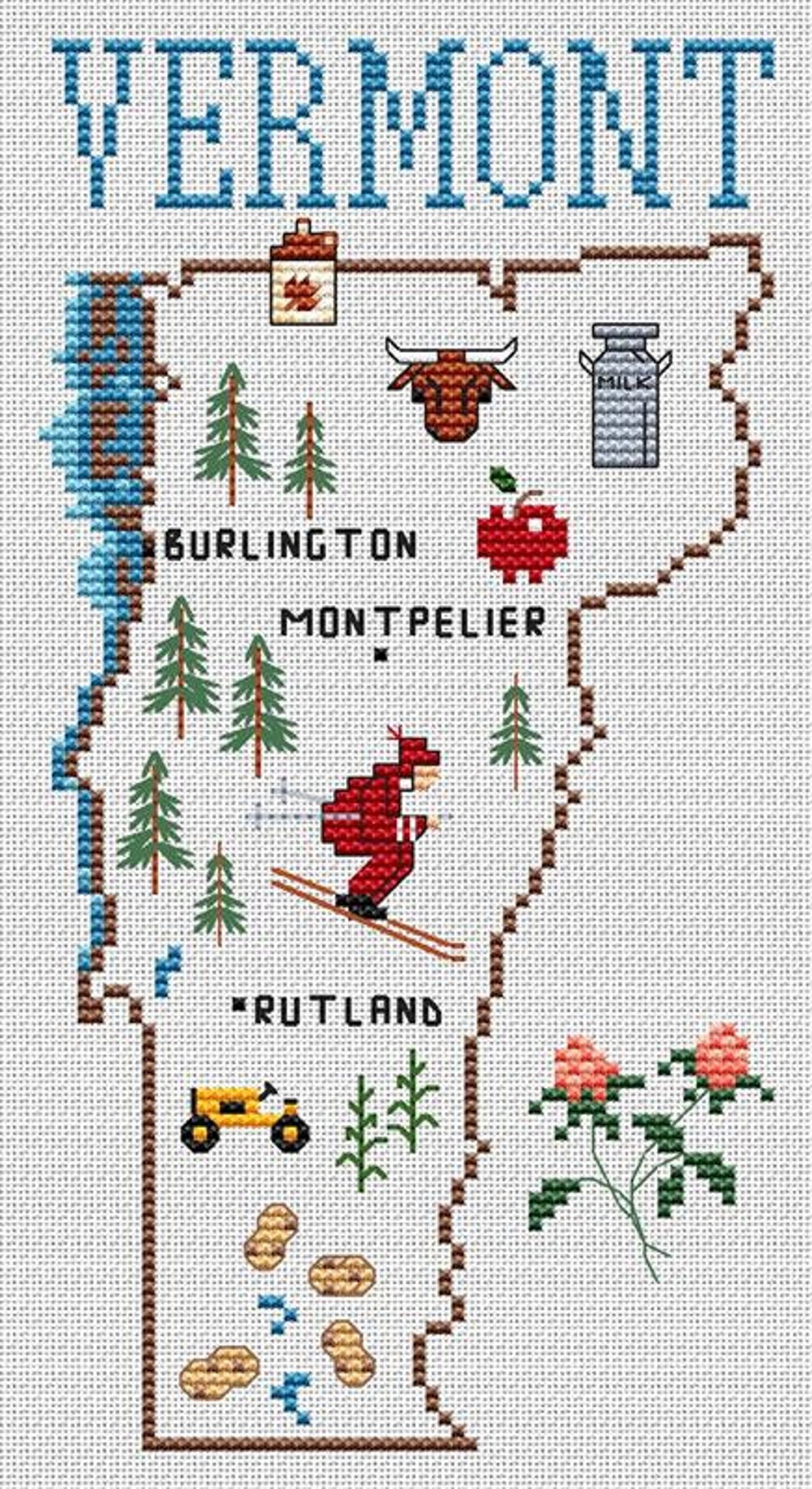Vermont Map Counted Cross Stitch Pattern Etsy