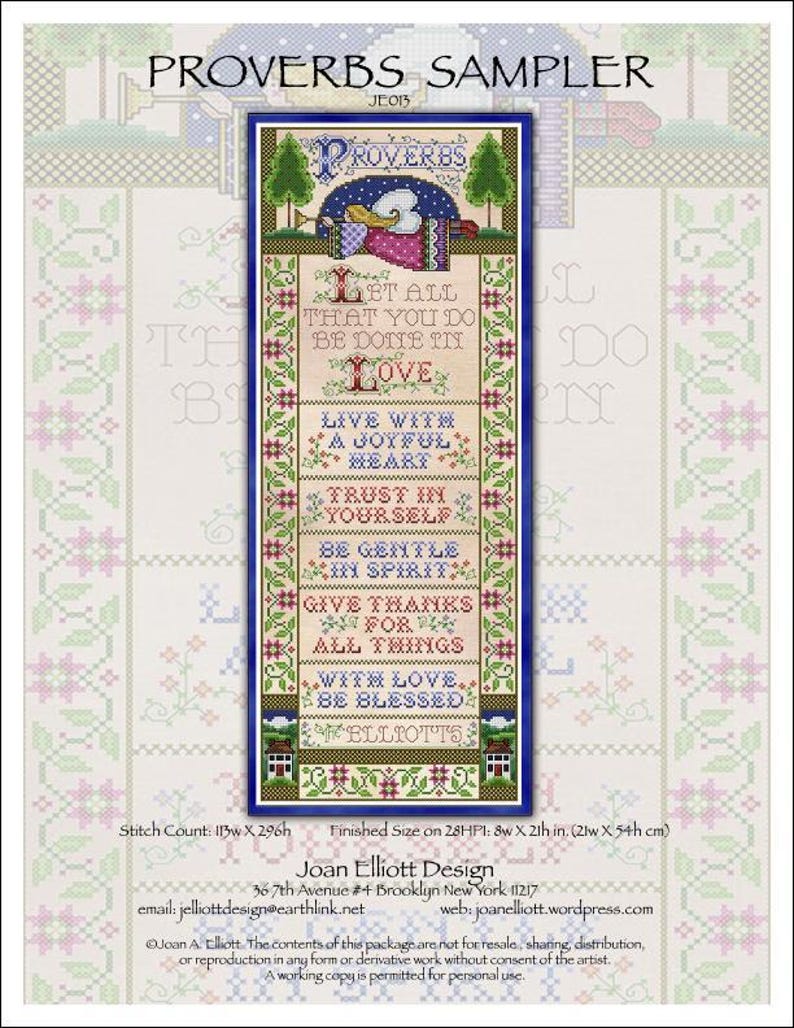 Cross Stitch Pattern - Proverbs Sampler by Joan Elliott Design - Etsy