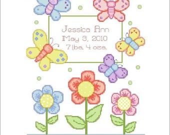 Butterfly Birth Announcement Counted Cross Stitch Pattern