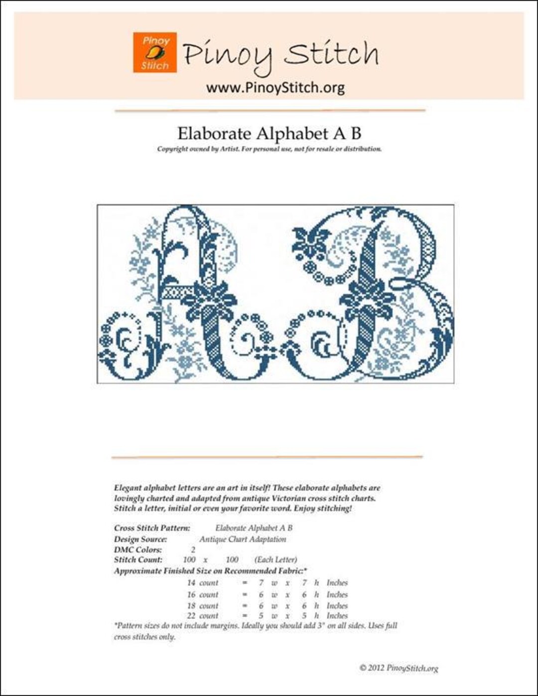 Cross Stitch Pattern - Elaborate Alphabet A B by Pinoystitch - Etsy