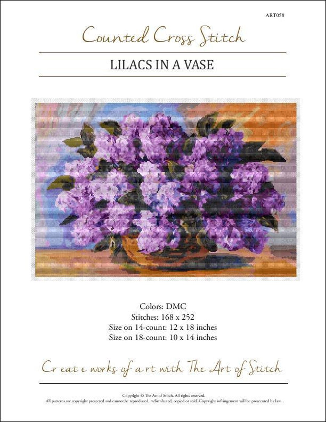 Lilacs in a Vase Counted Cross Stitch Pattern by the Art of Stitch - Etsy
