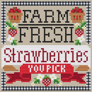 Farm Fresh Strawberries Counted Cross Stitch Pattern