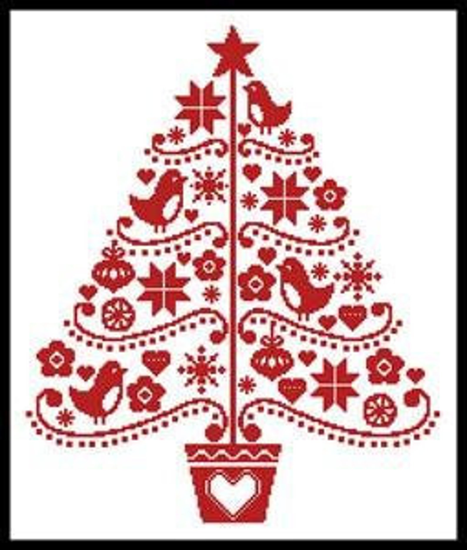 Folk Art Christmas Tree Counted Cross Stitch Pattern - Etsy