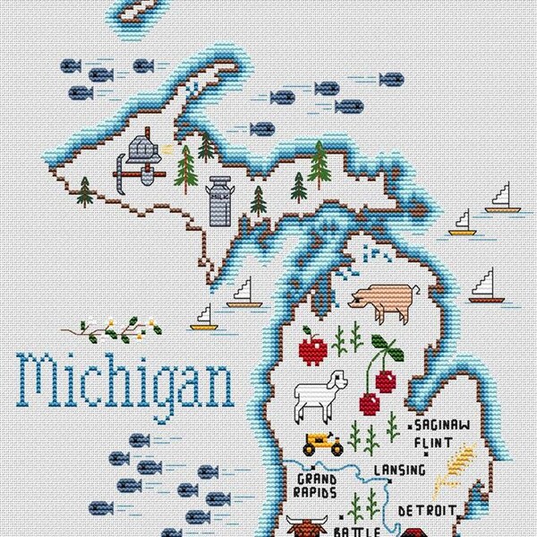 Michigan Map Counted Cross Stitch Pattern