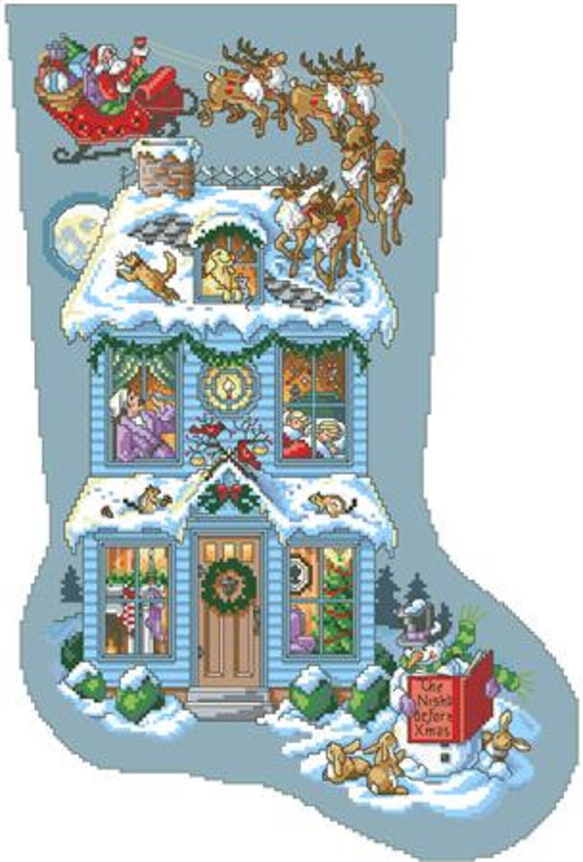 Twas the Night Before Christmas Stocking Counted Cross Stitch Pattern