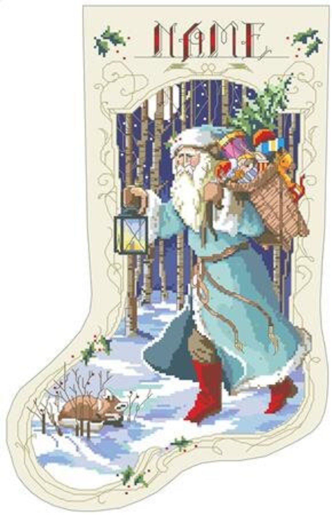 Old Father Winter Christmas Stocking Counted Cross Stitch Pattern by