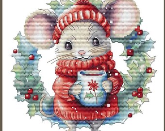 Christmas Mouse Counted Cross Stitch Pattern