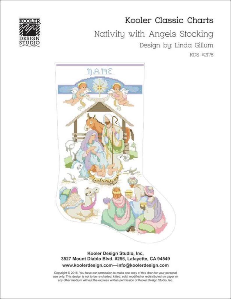 Nativity With Angels Stocking Counted Cross Stitch Pattern by Kooler