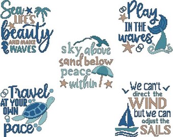 Beach Inspirational Sayings Combo Counted Cross Stitch Pattern