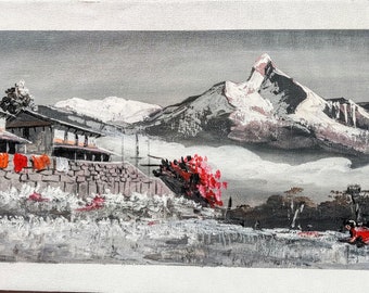 Handmade Canvas Acrylic Painting of The Himalayas Mountain Wall ArtD\u00e9cor from Nepal