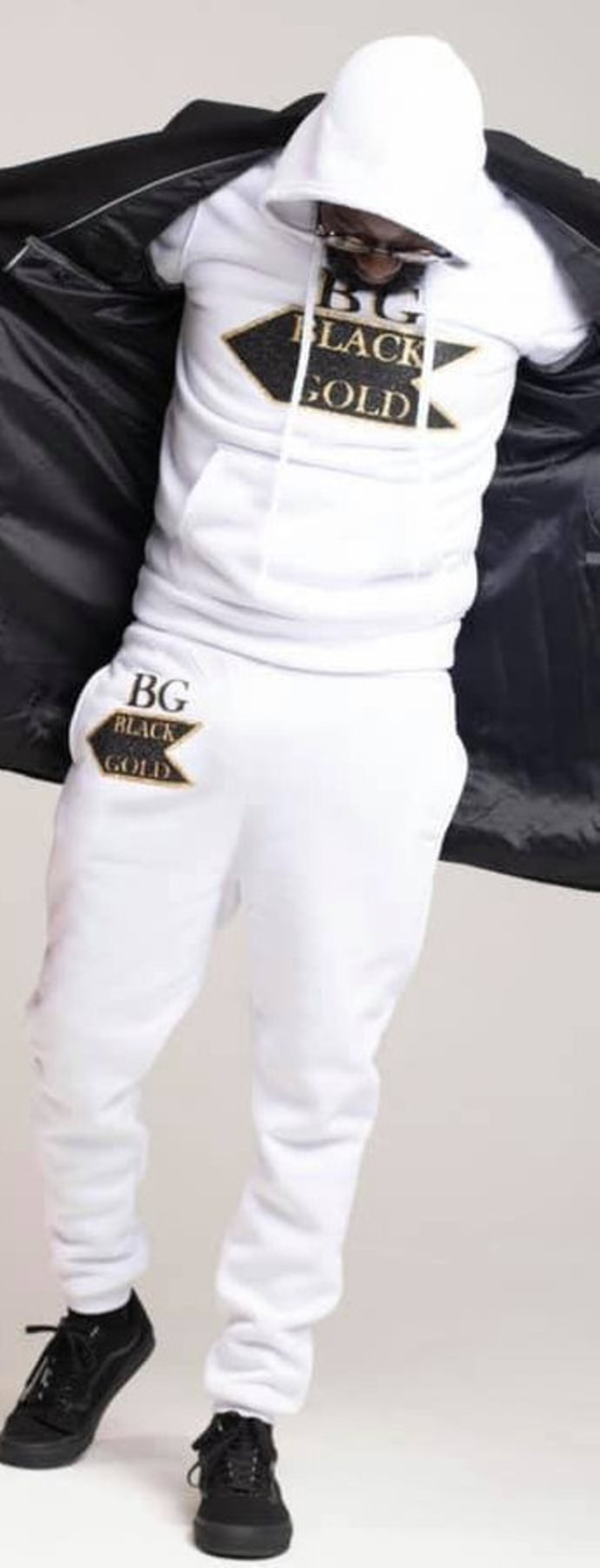 gold and black joggers