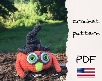 Crochet pattern Pumpkin Owl, Halloween amigurumi crochet pattern