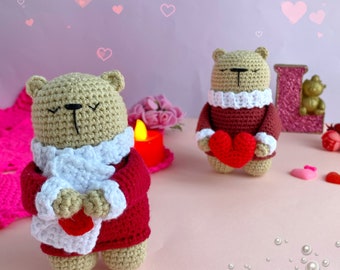Valentines Crochet Bear Amigurumi, Teddy Bear with Heart (PDF Pattern)