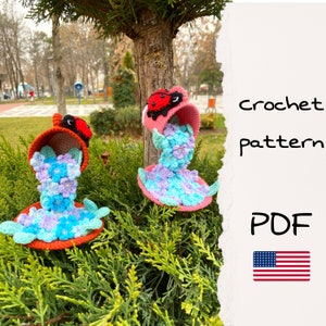 Crochet pattern for a flower, Crochet flower arrangement, Crochet Flower Cup, Crocheted Floral Gift