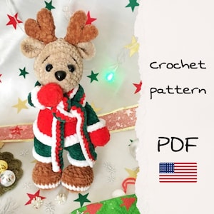 Christmas Reindeer amigurumi crochet pattern, Christmas Crochet pattern, Amigurumi reindeer crochet pattern