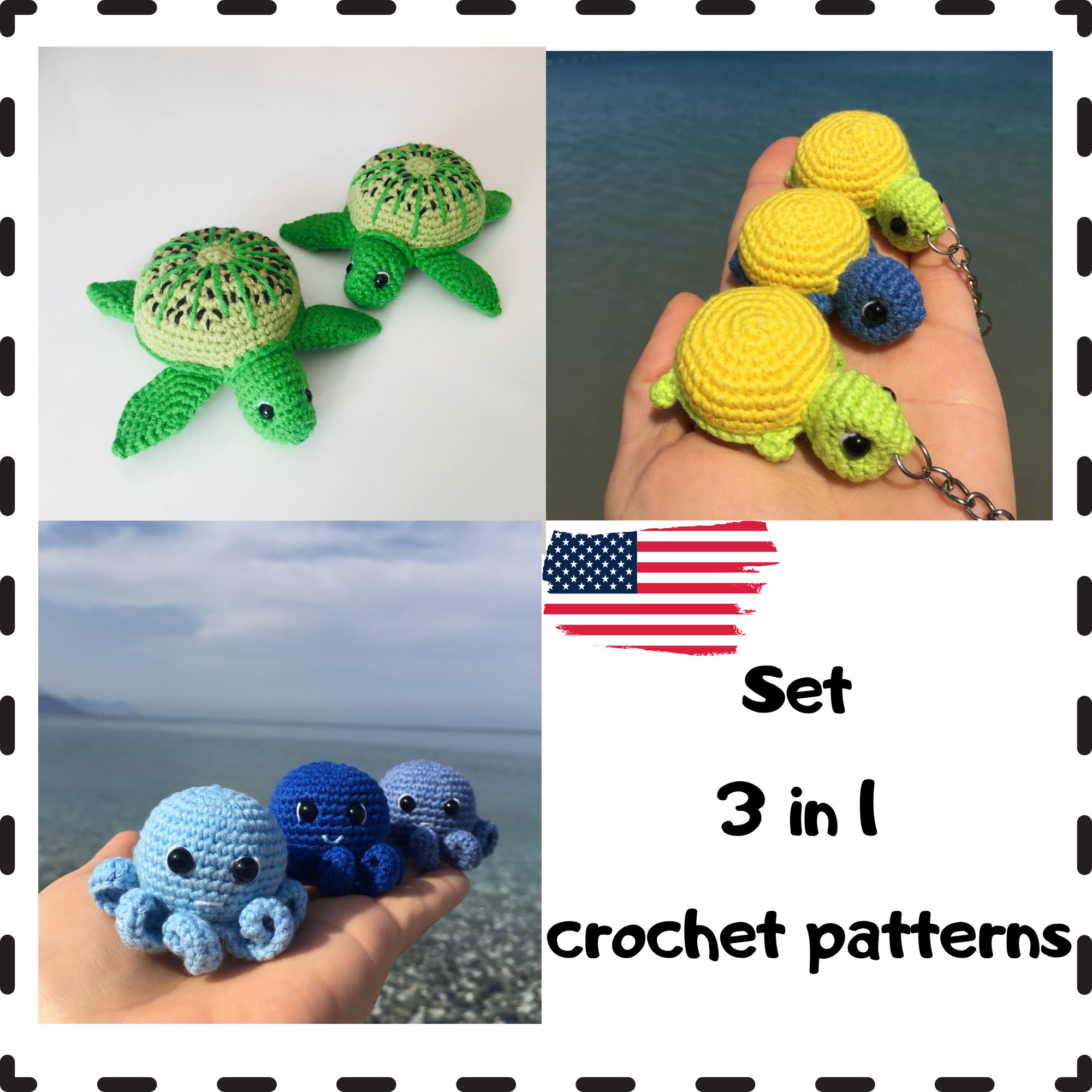 Crochet Patterns Sea Animals Set 3 in 1 Sea Turtle Pattern Etsy