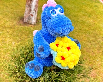 Dinosaur Amigurumi Crochet Pattern: Dino with Flowers (PDF Pattern)