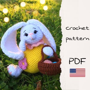 Easter Bunny with a basket crochet PDF pattern, Easter Rabbit crochet decor