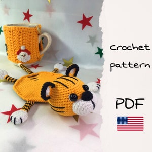 Tiger mug coaster crochet pattern,  mug cozy crochet pattern.