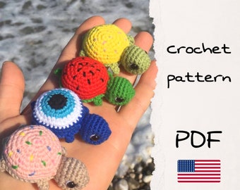 Crochet pattern Mini turtle, Do not have sewn parts, Amigurumi mini turtle pattern, Sea animals pattern, Crochet keychain