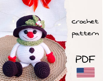 Snowman amigurumi crochet pattern, Christmas toy crochet pattern, Christmas crochet decorations