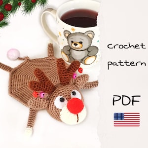 Crochet pattern Reindeer Coaster, Cristmas Reindeer Coaster digital, Christmas table decorations, Amigurumi Reindeer coaster, Christmas